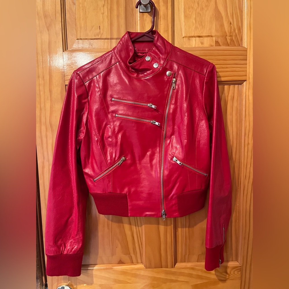 Italian Designed OXYHO SORENTO Vibrant Red Moto Motorcycle Jacket small zippers